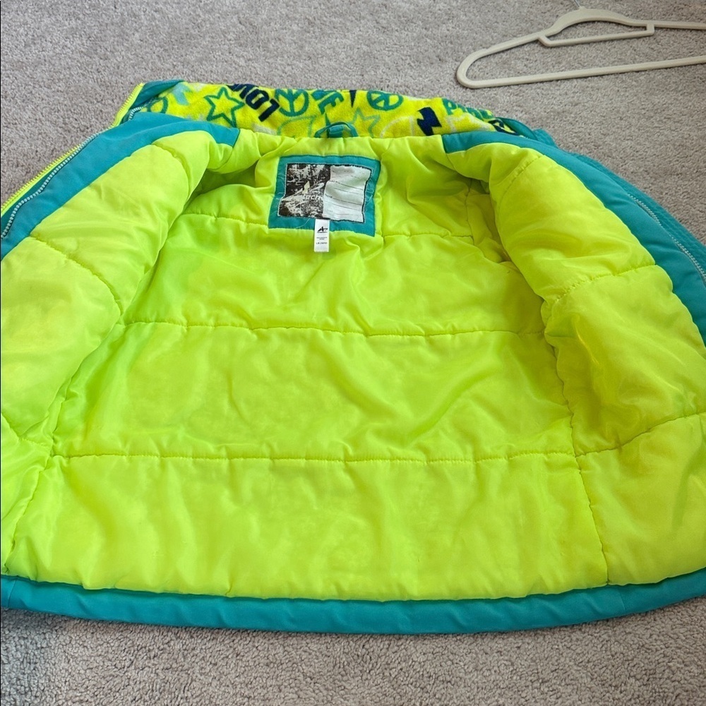 Athletech Girls Teal and Neon Yellow Sequin WinterJacket Size L (10/12) - Picture 6 of 7